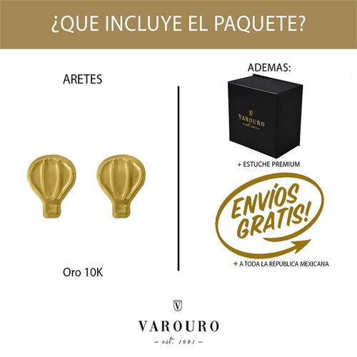Aretes | Broqueles Globo Aerostático VAROURO Oro 10k Piercing | Niña.