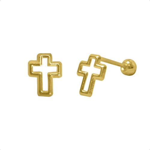 Aretes | Broqueles Cruz Oro 10k Piercing | Niña + Estuche.