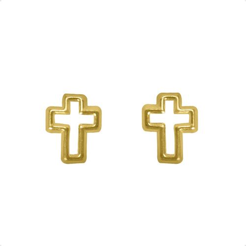 Aretes | Broqueles Cruz Oro 10k Piercing | Niña + Estuche.