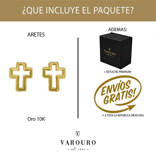 Aretes | Broqueles Cruz Oro 10k Piercing | Niña + Estuche.