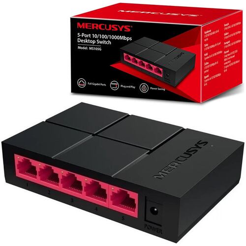 Switch 5 Puertos Mercusys MS105G Gigabit 10/100/1000 Mbps.