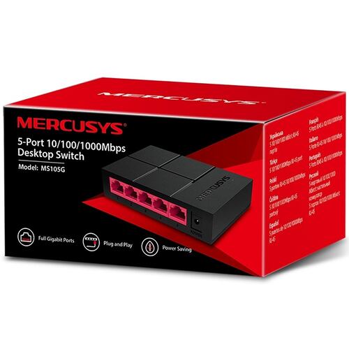 Switch 5 Puertos Mercusys MS105G Gigabit 10/100/1000 Mbps.