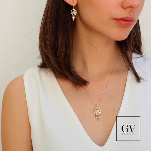 Collar de Oro Florentino de 14 Kilates Estilo Atrapa Sueños Para Dama