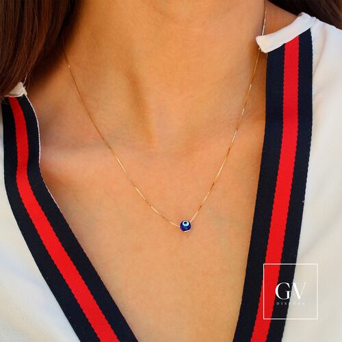 Collar de Ojo Turco de la Buena Suerte de Oro de 14 Kilates Para dama