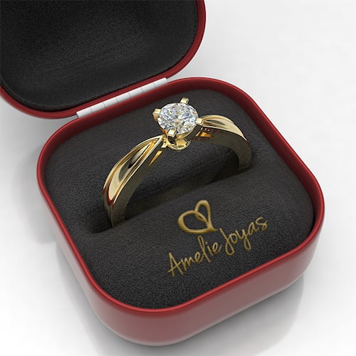 Anillo de Compromiso con 15 puntos Diamante Natural Certificado Oro 14K Amelie Joyas
