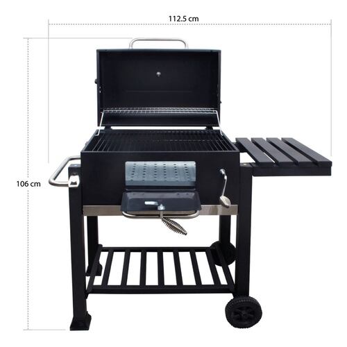 Asador Carbon 24 Pulgadas Con Parrillas Altura Ajustable Ahumador Termometro 