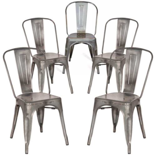 Silla Tolix Acero Vintage Comedor Casa Hogar 5 Piezas Plata.