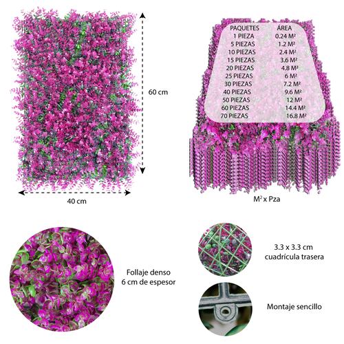Muro Verde 25 Piezas Follaje Artificial Pared Decorativo 60x40 Pasto Rosa