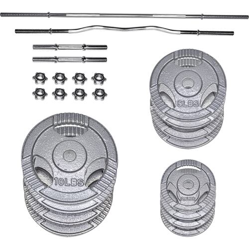 Set Barra Recta Barra Z Par Mancuernas 70 lbs Cromada Discos Pesas Gimnasio.
