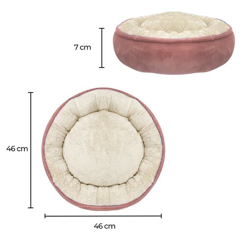 Cama Para Perro Chica Tipo Dona Anti Estrés Rosa Beige
