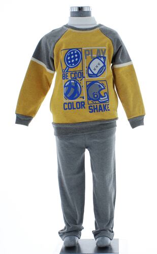 Conjunto Pants Niño Gris/Mostaza 2738 2 a 16 Años.