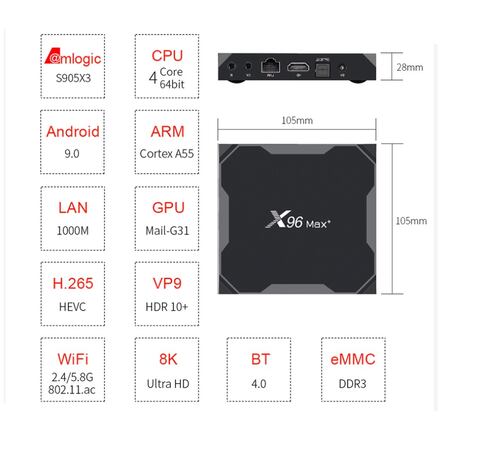 X96 Max Plus Amlogic Bluetooth Wi Fi Dual 4gb Ram 64gb Rom.