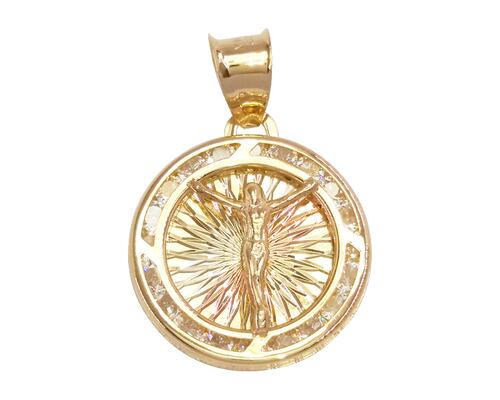 Medalla Cristo con Zirconias 3 Oros 10 Kilates + Obsequio