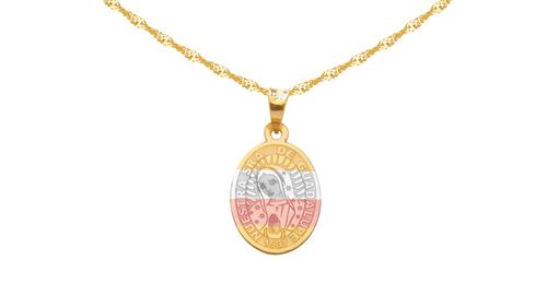 KIT DE CADENA 40CM Y DIJE DE LA VIRGEN NUESTRA SRA DE GUADALUPE EN ORO DE 3 COLORES DE 10K + OBSEQUIO