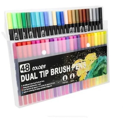 Plumones Punta Pincel 48 Colores Teker Marcadore Doble Punta