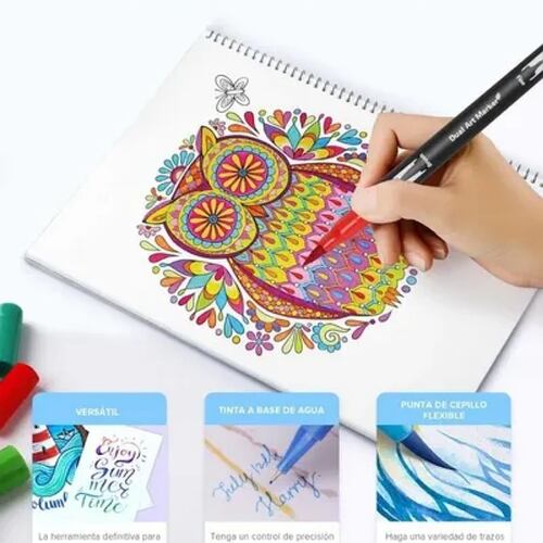 Plumones Punta Pincel 48 Colores Teker Marcadore Doble Punta