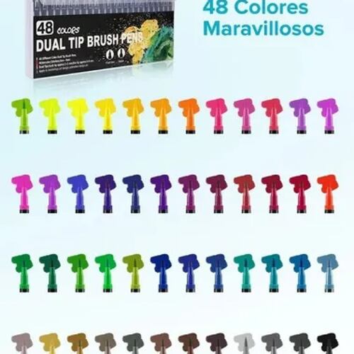 Plumones Punta Pincel 48 Colores Teker Marcadore Doble Punta