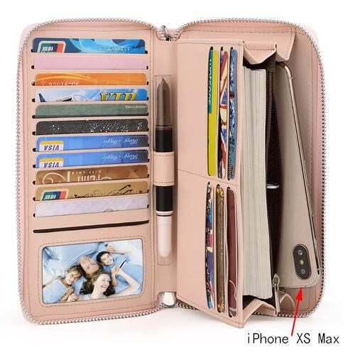 Cartera Uto Con 18 Bolsillos Y Brazalete Para Mujer Rosa.