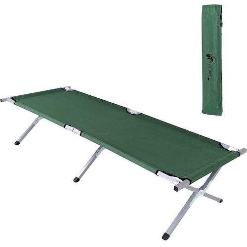 Catre Plegable  Camastro Verde Militar 188 x 70 x 42 Antiderrapante Incluye Funda