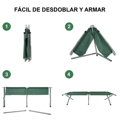 Catre Plegable  Camastro Verde Militar 188 x 70 x 42 Antiderrapante Incluye Funda