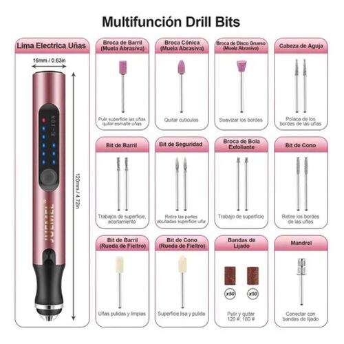 Taladro De Uñas Juemel Pulidor Esmeril Acrílicas 116 Piezas