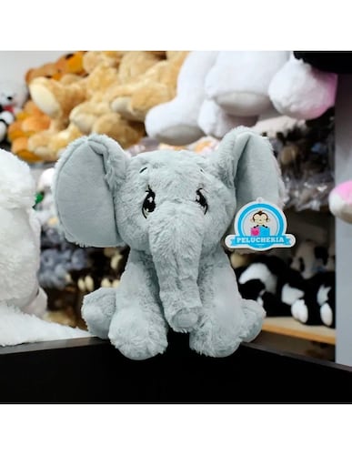 Elefante De Peluche Sentado Suave Bonito Color Gris Niki 25 Cm