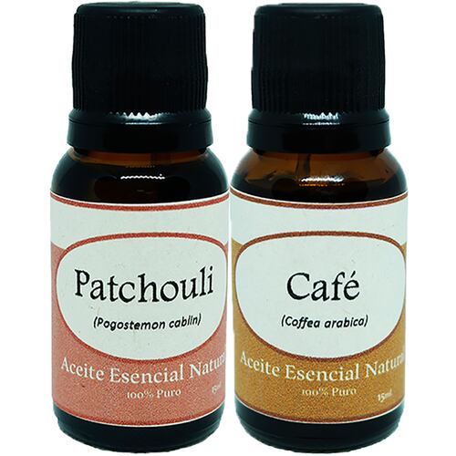 Pachuli y Cafe Paquete Aceite Esencial Natural para Humidificador 2 Fco Krisamex