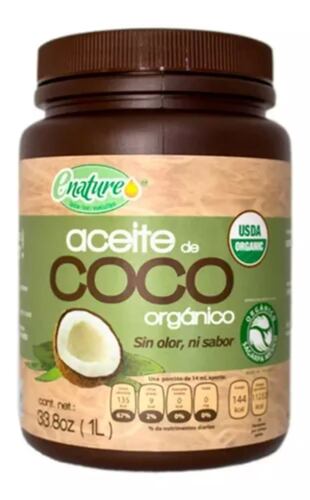 Aceite De Coco Orgánico 1 Lt Enature Sin Olor Ni Sabor
