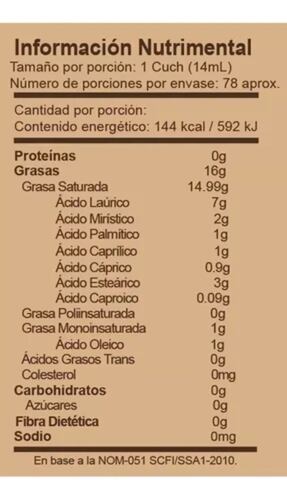 Aceite De Coco Orgánico 1 Lt Enature Sin Olor Ni Sabor