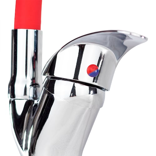 Mezcladora monomando de zinc con cuello flexible para fregadero de cocina.