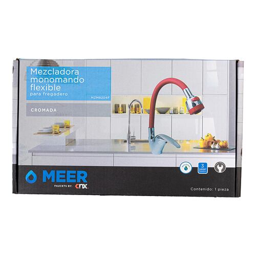 Mezcladora monomando de zinc con cuello flexible para fregadero de cocina.