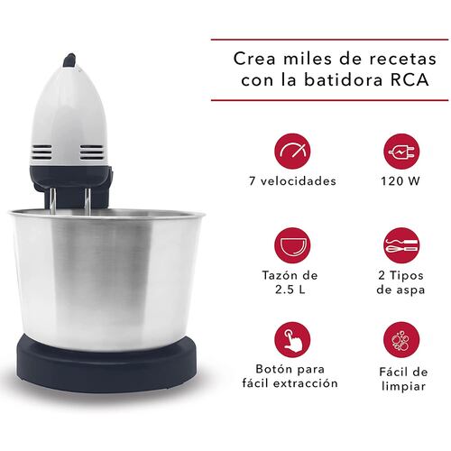Batidora Mano con Pedestal RCA RC-67SS 7 Vel 120W Tazón 2.5L