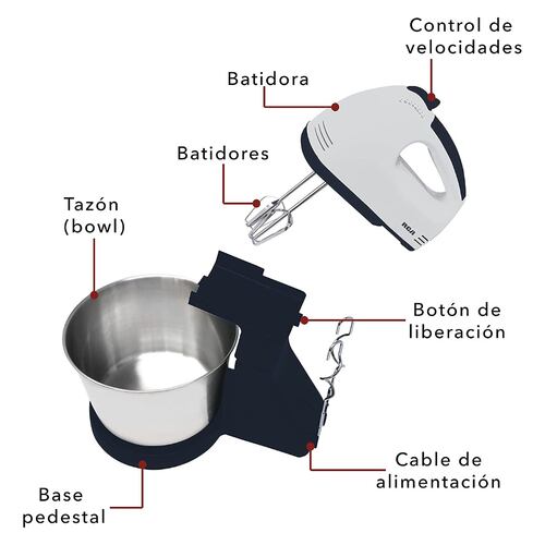 Batidora Mano con Pedestal RCA RC-67SS 7 Vel 120W Tazón 2.5L