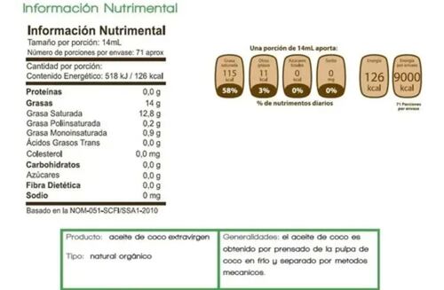 Aceite De Coco Orgánico Extra Virge 1 Lt Enature Crudo
