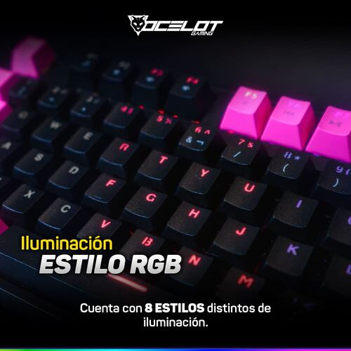 Teclado Ocelot Gaming OGMK04, Mecánico, USB, RGB, Negro con Rosa.