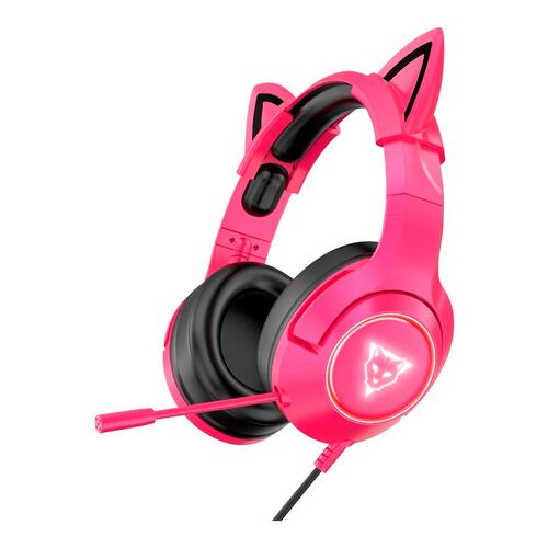 AUDIFONOS GAMER OCELOT TIPO DIADEMA/OVER-EAR/USB/3.5MM/COLOR ROSA CON NEGRO/ALAMBRICOS/ILUMINACION BLANCA/CONTROL DE AUDIO/MICROFONO CANCELACION DE RUIDO/AJUSTABLES/MULTIPLATAFORMA