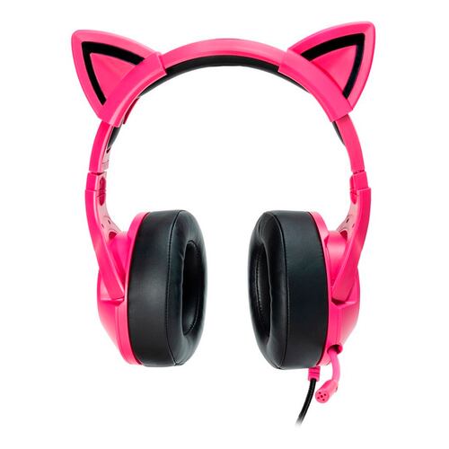 AUDIFONOS GAMER OCELOT TIPO DIADEMA/OVER-EAR/USB/3.5MM/COLOR ROSA CON NEGRO/ALAMBRICOS/ILUMINACION BLANCA/CONTROL DE AUDIO/MICROFONO CANCELACION DE RUIDO/AJUSTABLES/MULTIPLATAFORMA