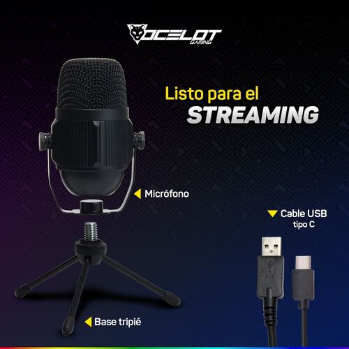 Micrófono Gamer USB, para Streaming, con Tripié, Ocelot OGMIC-02