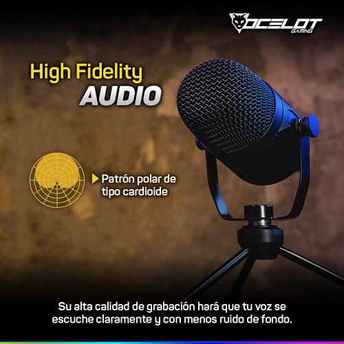 Micrófono Gamer USB, para Streaming, con Tripié, Ocelot OGMIC-02