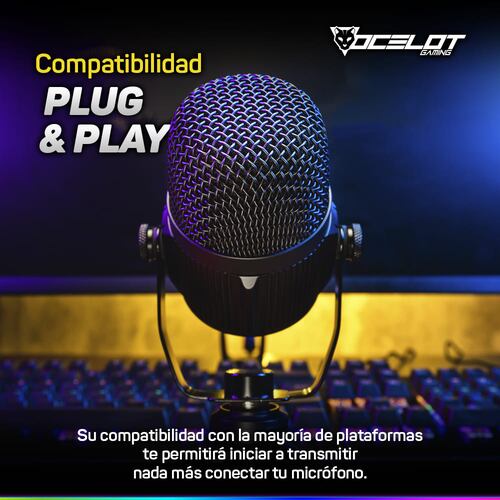 Micrófono Gamer USB, para Streaming, con Tripié, Ocelot OGMIC-02