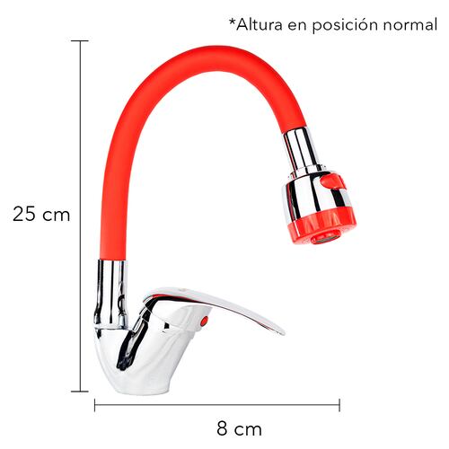 Mezcladora monomando de zinc con cuello flexible para fregadero de cocina.