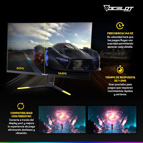 Monitor LED de 27'' Ocelot Gaming OGM27-01, Full HD, 144 Hz, 1-2 ms, HDMI/DisplayPort.