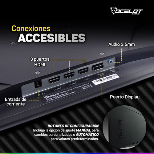 Monitor LED de 27'' Ocelot Gaming OGM27-01, Full HD, 144 Hz, 1-2 ms, HDMI/DisplayPort.