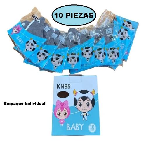 Cubrebocas Kn95 Infantil Color Gris 10 Piezas.