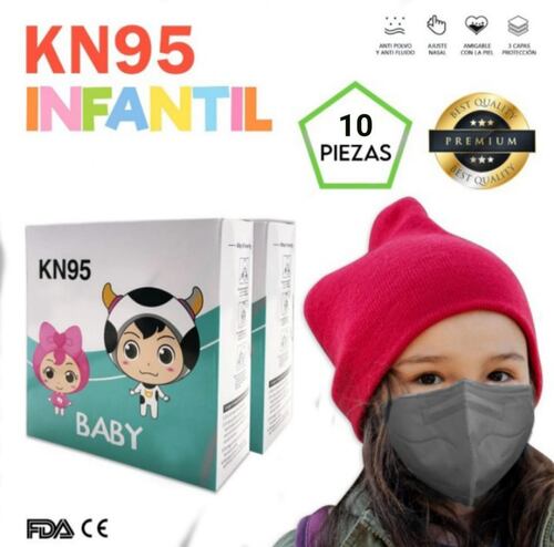 Cubrebocas Kn95 Infantil Color Gris 10 Piezas.