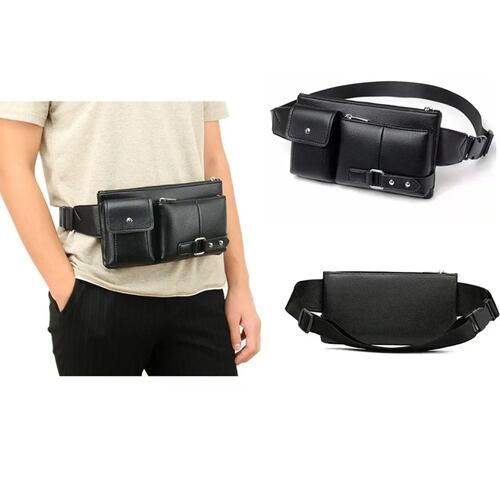 Cangurera Impermeable Mochila Riñonera Casual Vinipiel Multiusos NEGRO