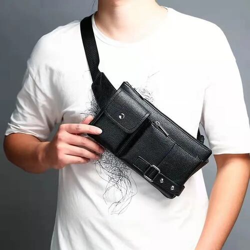 Cangurera Impermeable Mochila Riñonera Casual Vinipiel Multiusos NEGRO