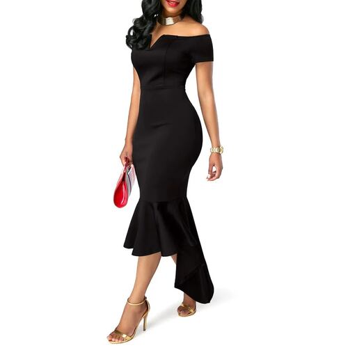Elegante Vestido Mullet Con Manga Corta Sin Hombres NEGRO o AZUL