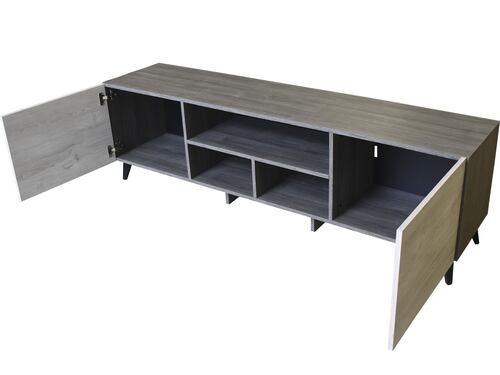  Mueble para TV de 80" Europa Practico e Inteligente Hogare  Gris Blanco