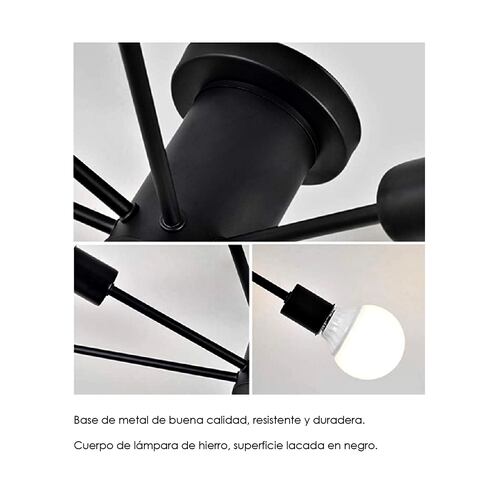 Lampara de techo estilo industrial hierro forjado minimalista negro con blanco 6 luces